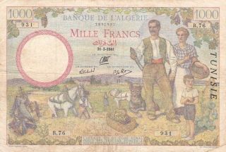 Banque Algeria And Tunisia 1000 Francs 1941 P - 20 Af El - Djem Amphitheatre