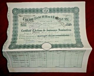 Credit Foncier De L´uruguay Share Certificate,  Cancelled 1952 1953 Vf