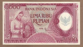 Indonesia: 5000 Rupiah Banknote,  (unc),  P - 64,  1958,