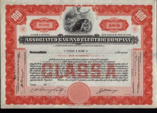 Associated Gas And Electric Company Ny Dd 1938 Issued To Fenner & Beane