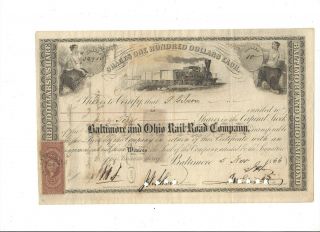 Johns Hopkins Initialed Civil War Era B&o Railroad Stock Certificate - 1866