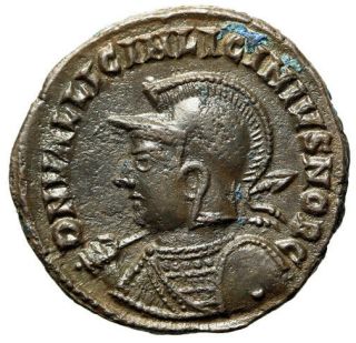 Rare Portrait Roman Coin " Helmet & Spear " Licinius Ii Certified Ef