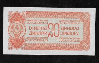 Yugoslavia,  20 Dinara 1944.  P51 (w/o serial number),  UNC 2