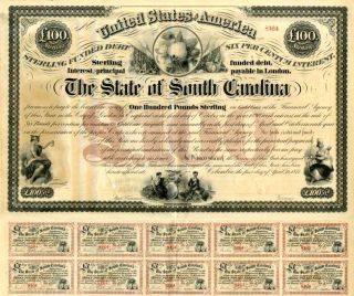 1871 State Of South Carolina £100 Bond Certificate