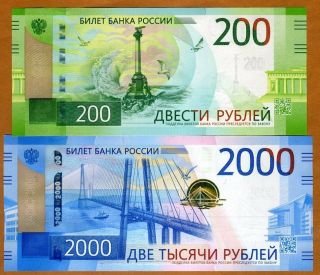 Set Russia,  200;2000 Rubles,  2017 P -,  Aa - Pref.  Unc Crimea,  Rocker Launch