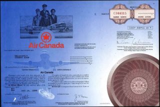 Air Canada Stock Certificate,  Crisp