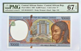 C.  A.  S/CENTRAL AFRICAN REP.  - 10000 FR - 1998 - P.  305Fd PMG 67 GEM FINEST KNOWN 2