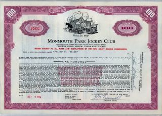 Monmouth Park Jockey Club 7 Color Stock Certificate Set Jersey