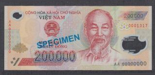 Vietnam 200000 Dong Polymer Specimen Banknote P - 123s Unc