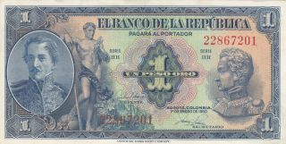 1 Peso Oro Extra Fine Banknote From Colombia 1950 Pick - 380