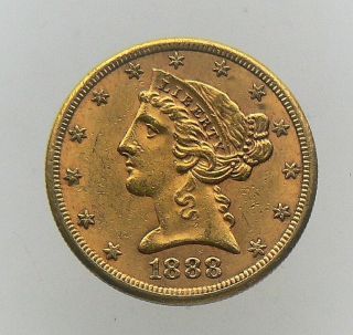 1888 - S $5 Five Dollar Gold Liberty Head Half Eagle Coin