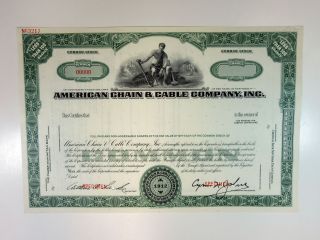 Ny.  American Chain & Cable Co.  Inc. ,  1940s 100 Shrs Specimen Stock Cert Xf Abnc