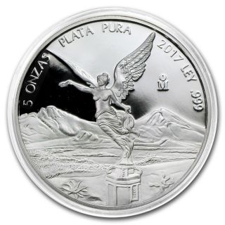 Proof Libertad - Mexico - 2017 5 Oz Proof Silver Coin In Capsule