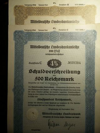Germany,  Magdeburg,  1941 4 Debenture Bond 500,  1000 Reichsmark