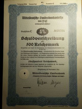 Germany,  Magdeburg,  1941 4 debenture bond 500,  1000 reichsmark 2