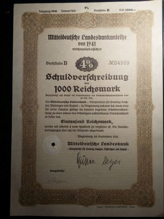 Germany,  Magdeburg,  1941 4 debenture bond 500,  1000 reichsmark 3
