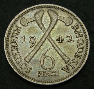 Southern Rhodesia 6 Pence 1942 - Silver - George Vi.  - Vf/xf - 479