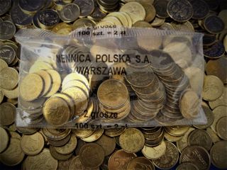 Poland 2009 Bag Of 100 Coins Polish 5 Groszy Unc Very Small Coins.