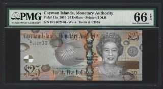 2010 Cayman Islands $25 Dollars,  A/1 002530 S/n,  P - 41a,  Pmg 66 Epq Gem Unc,  Qeii