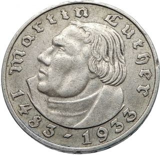 1933 Germany Martin Luther 450th Birthday Silver German 2 Reichsmark Coin I66737