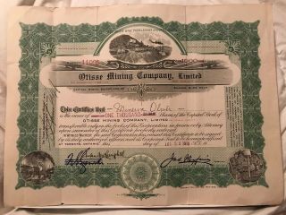 Otisse Mining Company Limited - 1000 Shares - July 22 1910 - Vintage Certificate