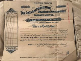 The Ontario Porcupine Goldfields Development Company Ltd - 25 Shares - July 1911