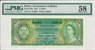 Government Of Belize Belize $1 1975 Prefix A/1,  No Fold Pmg Unc 58