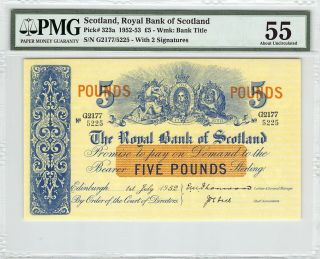 Scotland,  Royal Bank 1952 P - 323a Pmg About Unc 55 5 Pounds