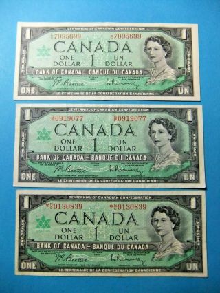 3x 1967 Bank Of Canada 1 Dollar Centennial Notes
