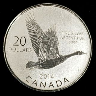 2014 Canada $20 Dollars.  9999 Fine Silver Elizabeth Ii Canada Goose Coin 5cn1459