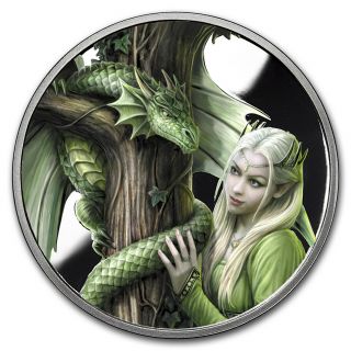 5 Oz Silver Colorized Round Anne Stokes Dragons (kindred Spirits) - Sku 172504