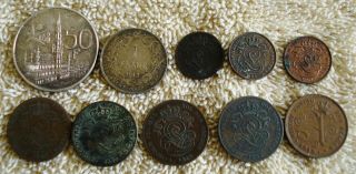 10 Different Older Belgium Coins 1846 - 1958 Some Silver