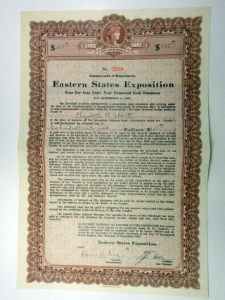 Ma.  Eastern States Exposition (the Big E),  1923 $125 I/u 4 Bond,  Xf Abnc