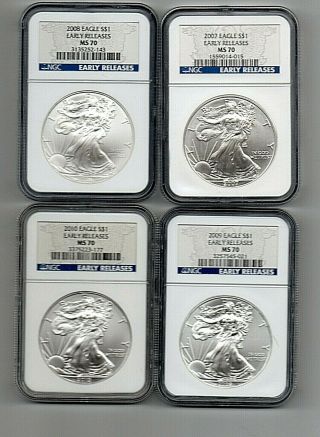 2007 2008 2009 2010 Silver Eagles Ngc Ms70 Early Releases
