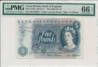 Bank Of England Great Britain 5 Pounds Nd (1966 - 70) S/no 2x0302 Pmg 66epq