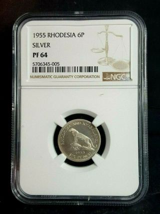 Rhodesia & Nyasaland Proof Six Pence 6p 1955 Ngc Pf64 Rare 2,  010 Minted Beauty