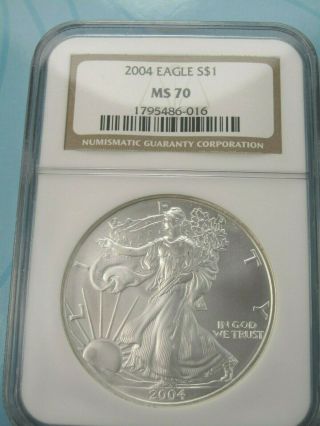2004 American Silver Eagle Ngc Ms70 Brown Label Highest Grade