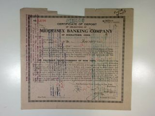 Ct.  Middlesex Banking Co. ,  1915 $1,  500 I/c Certificate Of Obligation,  Fine