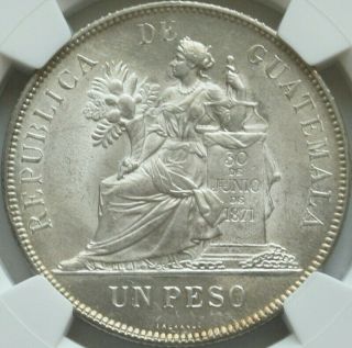 Guatemala 1894 1 Peso Ngc Ms64
