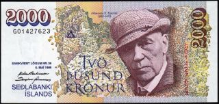 Iceland Unc 2000 Kronur Banknote Serial G01427623