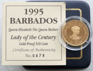 1995 Barbados Lady Of The Century $10 Ten Dollar Gold Proof Coin Box