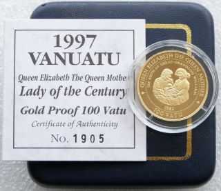 1997 Vanuatu Lady Of The Century 100 Vatu Gold Proof Coin Box