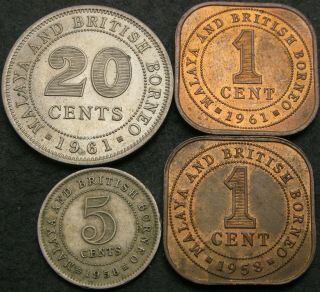 Malaya And British Borneo 1,  5,  20 Cents 1958/1961 - 4 Coins - 676 ¤