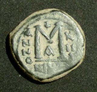 Byzantine Bronze Follis Justin Ii 565 - 578 Ad