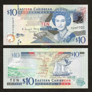 East Caribbean States 10 Dollars 2012 P - 52 Qe Ii Unc Uncirculated