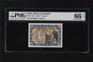 1940 Spain Banco De Espana 1 Peseta Pick 121a Pmg 66 Epq Gem Unc