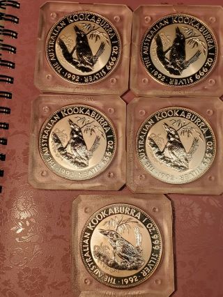 5 Ea.  1992 1 Oz.  1$ Kookaburra /silver Coin.  In Capsules