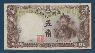 China Manchukuo 5 Chiao (50 Fen),  1935,  P J129,  Xf