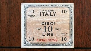 Italy 10 Lire 1943 Allied Military Currency (amc),  Ww2,  Pick M13 Circulated A/b