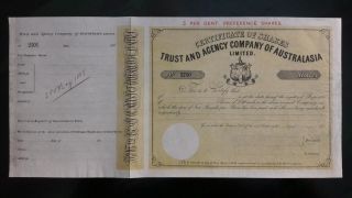 Trust Agency C° Of Australasia Specimen Share 1887 Australia China Japan Bank